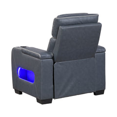 Cyber Blue Power Reclining Chair With Power Headrest Cup Holder Storage Arms Air Massage Heat Led Lighting And Charging Ports - Ornate Home