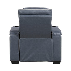 Cyber Blue Power Reclining Chair With Power Headrest Cup Holder Storage Arms Air Massage Heat Led Lighting And Charging Ports - Ornate Home