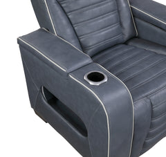 Cyber Blue Power Reclining Chair With Power Headrest Cup Holder Storage Arms Air Massage Heat Led Lighting And Charging Ports - Ornate Home