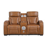 Cyber Brown Power Double Reclining Loveseat With Center Console Power Headrests Storage Arms Cup Holders Wireless Speakers With Sub-woofer Air Massage Heat Led Lighting And Charging Ports - Ornate Home