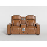 Cyber Brown Power Double Reclining Loveseat With Center Console Power Headrests Storage Arms Cup Holders Wireless Speakers With Sub-woofer Air Massage Heat Led Lighting And Charging Ports - Ornate Home