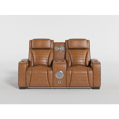 Cyber Brown Power Double Reclining Loveseat With Center Console Power Headrests Storage Arms Cup Holders Wireless Speakers With Sub-woofer Air Massage Heat Led Lighting And Charging Ports - Ornate Home