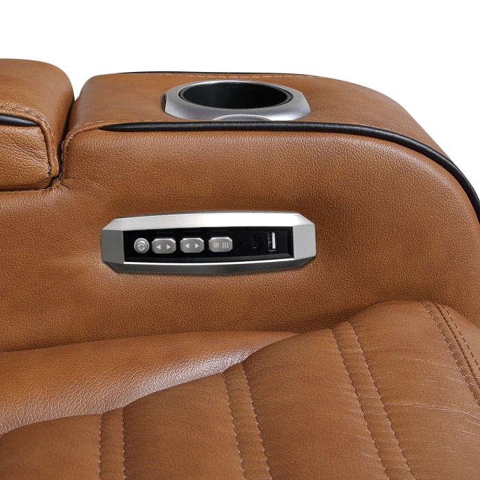Cyber Brown Power Double Reclining Loveseat With Center Console Power Headrests Storage Arms Cup Holders Wireless Speakers With Sub-woofer Air Massage Heat Led Lighting And Charging Ports - Ornate Home