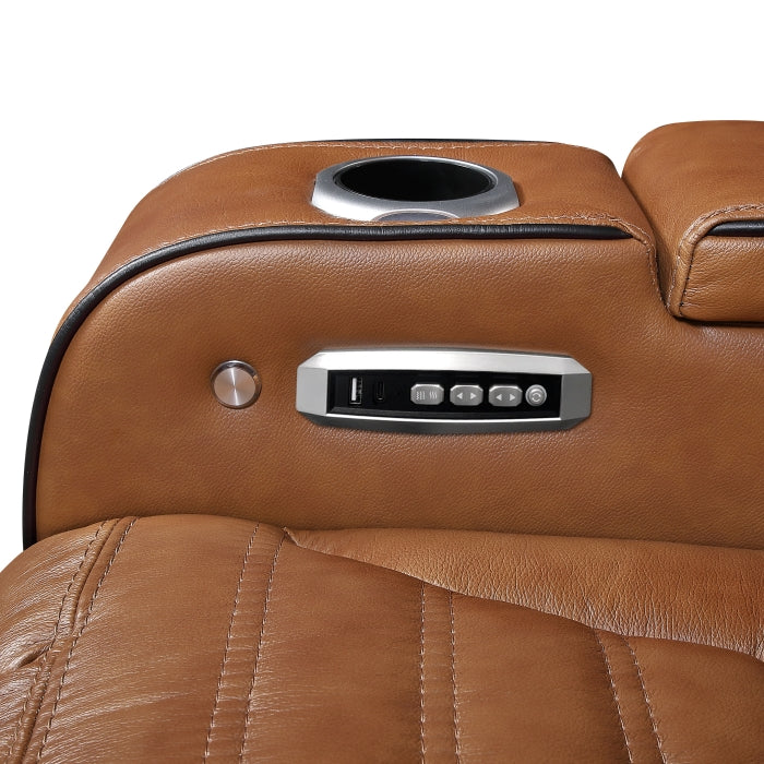Cyber Brown Power Double Reclining Loveseat With Center Console Power Headrests Storage Arms Cup Holders Wireless Speakers With Sub-woofer Air Massage Heat Led Lighting And Charging Ports - Ornate Home