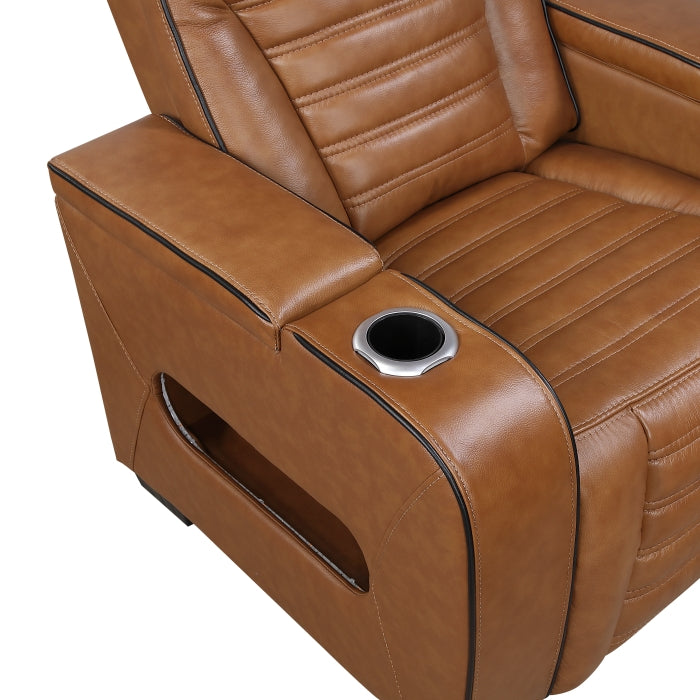 Cyber Brown Power Double Reclining Loveseat With Center Console Power Headrests Storage Arms Cup Holders Wireless Speakers With Sub-woofer Air Massage Heat Led Lighting And Charging Ports - Ornate Home