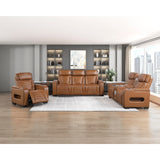 Cyber Brown Power Double Reclining Loveseat With Center Console Power Headrests Storage Arms Cup Holders Wireless Speakers With Sub-woofer Air Massage Heat Led Lighting And Charging Ports - Ornate Home