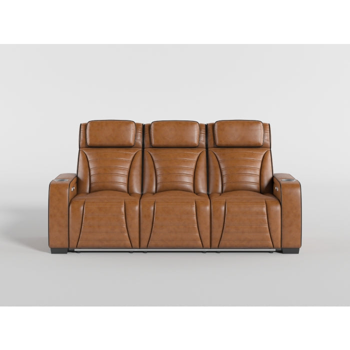 Cyber Brown Power Double Reclining Sofa With Center Drop-down Cup Holders Power Headrests Storage Arms Cup Holders Reading Lights Wireless Charger Air Massage Heat Led Lighting And Charging Ports - Ornate Home