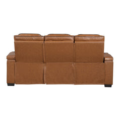 Cyber Brown Power Double Reclining Sofa With Center Drop-down Cup Holders Power Headrests Storage Arms Cup Holders Reading Lights Wireless Charger Air Massage Heat Led Lighting And Charging Ports - Ornate Home