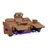 Cyber Brown Power Double Reclining Sofa With Center Drop-down Cup Holders Power Headrests Storage Arms Cup Holders Reading Lights Wireless Charger Air Massage Heat Led Lighting And Charging Ports - Ornate Home