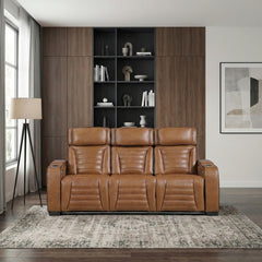 Cyber Brown Power Double Reclining Sofa With Center Drop-down Cup Holders Power Headrests Storage Arms Cup Holders Reading Lights Wireless Charger Air Massage Heat Led Lighting And Charging Ports - Ornate Home