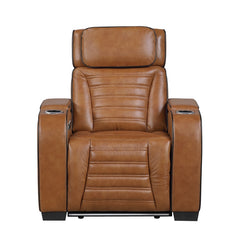 Cyber Brown Power Reclining Chair With Power Headrest Cup Holder Storage Arms Air Massage Heat Led Lighting And Charging Ports - Ornate Home