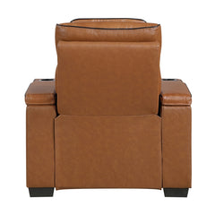 Cyber Brown Power Reclining Chair With Power Headrest Cup Holder Storage Arms Air Massage Heat Led Lighting And Charging Ports - Ornate Home