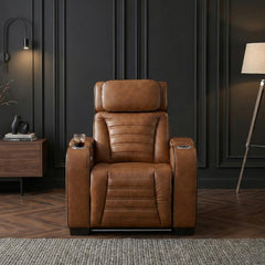 Cyber Brown Power Reclining Chair With Power Headrest Cup Holder Storage Arms Air Massage Heat Led Lighting And Charging Ports - Ornate Home