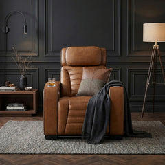 Cyber Brown Power Reclining Chair With Power Headrest Cup Holder Storage Arms Air Massage Heat Led Lighting And Charging Ports - Ornate Home