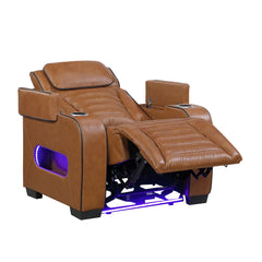 Cyber Brown Power Reclining Chair With Power Headrest Cup Holder Storage Arms Air Massage Heat Led Lighting And Charging Ports - Ornate Home