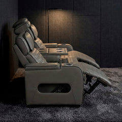 Cyber Gray Leather Dual Power Reclining Sofa - Ornate Home