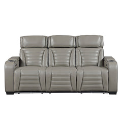 Cyber Gray Leather Dual Power Reclining Sofa - Ornate Home