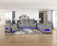 Cyber Gray Leather Dual Power Reclining Sofa - Ornate Home