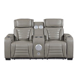 Cyber Gray Power Double Reclining Loveseat With Center Console Power Headrests Storage Arms Cup Holders Wireless Speakers With Sub-woofer Air Massage Heat Led Lighting And Charging Ports - Ornate Home