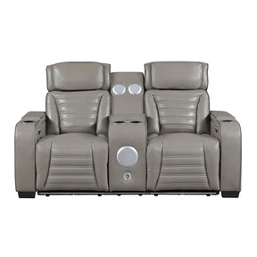 Cyber Gray Power Double Reclining Loveseat With Center Console Power Headrests Storage Arms Cup Holders Wireless Speakers With Sub-woofer Air Massage Heat Led Lighting And Charging Ports - Ornate Home