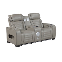 Cyber Gray Power Double Reclining Loveseat With Center Console Power Headrests Storage Arms Cup Holders Wireless Speakers With Sub-woofer Air Massage Heat Led Lighting And Charging Ports - Ornate Home