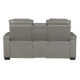 Cyber Gray Power Double Reclining Loveseat With Center Console Power Headrests Storage Arms Cup Holders Wireless Speakers With Sub-woofer Air Massage Heat Led Lighting And Charging Ports - Ornate Home