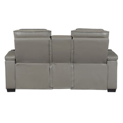 Cyber Gray Power Double Reclining Loveseat With Center Console Power Headrests Storage Arms Cup Holders Wireless Speakers With Sub-woofer Air Massage Heat Led Lighting And Charging Ports - Ornate Home