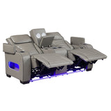 Cyber Gray Power Double Reclining Loveseat With Center Console Power Headrests Storage Arms Cup Holders Wireless Speakers With Sub-woofer Air Massage Heat Led Lighting And Charging Ports - Ornate Home