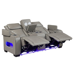 Cyber Gray Power Double Reclining Loveseat With Center Console Power Headrests Storage Arms Cup Holders Wireless Speakers With Sub-woofer Air Massage Heat Led Lighting And Charging Ports - Ornate Home