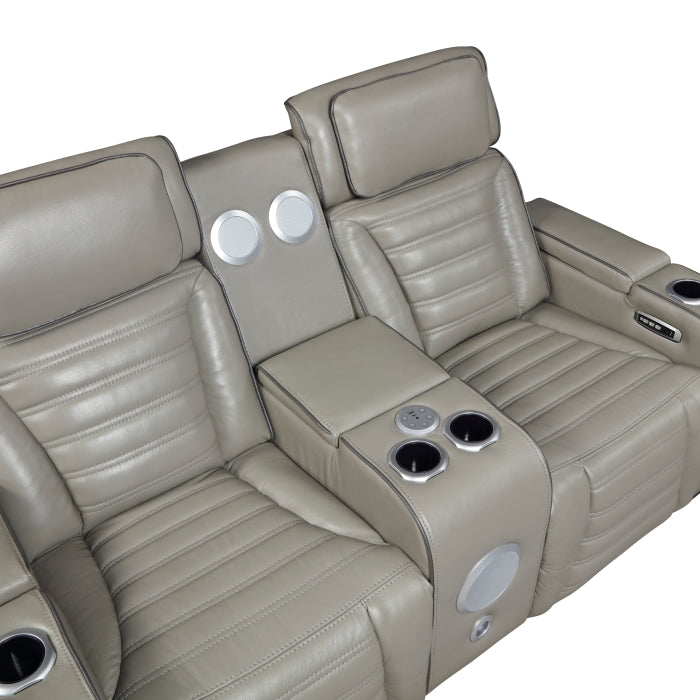 Cyber Gray Power Double Reclining Loveseat With Center Console Power Headrests Storage Arms Cup Holders Wireless Speakers With Sub-woofer Air Massage Heat Led Lighting And Charging Ports - Ornate Home
