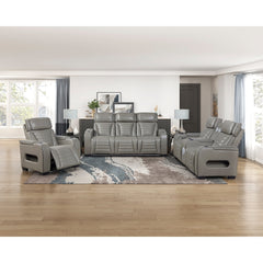 Cyber Gray Power Double Reclining Loveseat With Center Console Power Headrests Storage Arms Cup Holders Wireless Speakers With Sub-woofer Air Massage Heat Led Lighting And Charging Ports - Ornate Home