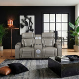 Cyber Gray Power Double Reclining Loveseat With Center Console Power Headrests Storage Arms Cup Holders Wireless Speakers With Sub-woofer Air Massage Heat Led Lighting And Charging Ports - Ornate Home