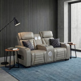 Cyber Gray Power Double Reclining Loveseat With Center Console Power Headrests Storage Arms Cup Holders Wireless Speakers With Sub-woofer Air Massage Heat Led Lighting And Charging Ports - Ornate Home