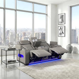 Cyber Gray Power Double Reclining Loveseat With Center Console Power Headrests Storage Arms Cup Holders Wireless Speakers With Sub-woofer Air Massage Heat Led Lighting And Charging Ports - Ornate Home