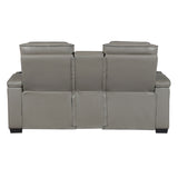 Cyber Gray Power Double Reclining Loveseat With Center Console Power Headrests Storage Arms Cup Holders Wireless Speakers With Sub-woofer Air Massage Heat Led Lighting And Charging Ports - Ornate Home