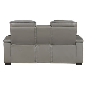 Cyber Gray Power Double Reclining Loveseat With Center Console Power Headrests Storage Arms Cup Holders Wireless Speakers With Sub-woofer Air Massage Heat Led Lighting And Charging Ports - Ornate Home