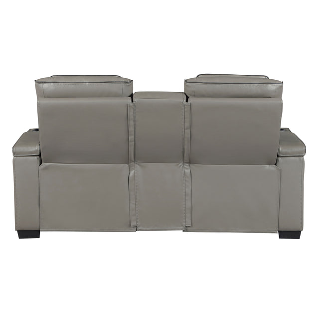 Cyber Gray Power Double Reclining Loveseat With Center Console Power Headrests Storage Arms Cup Holders Wireless Speakers With Sub-woofer Air Massage Heat Led Lighting And Charging Ports - Ornate Home