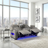 Cyber Gray Power Double Reclining Loveseat With Center Console Power Headrests Storage Arms Cup Holders Wireless Speakers With Sub-woofer Air Massage Heat Led Lighting And Charging Ports - Ornate Home