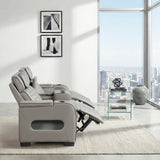 Cyber Gray Power Double Reclining Loveseat With Center Console Power Headrests Storage Arms Cup Holders Wireless Speakers With Sub-woofer Air Massage Heat Led Lighting And Charging Ports - Ornate Home