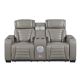 Cyber Gray Power Double Reclining Loveseat With Center Console Power Headrests Storage Arms Cup Holders Wireless Speakers With Sub-woofer Air Massage Heat Led Lighting And Charging Ports - Ornate Home