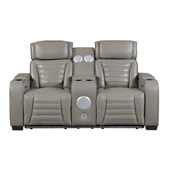 Cyber Gray Power Double Reclining Loveseat With Center Console Power Headrests Storage Arms Cup Holders Wireless Speakers With Sub-woofer Air Massage Heat Led Lighting And Charging Ports - Ornate Home