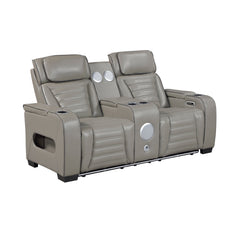 Cyber Gray Power Double Reclining Loveseat With Center Console Power Headrests Storage Arms Cup Holders Wireless Speakers With Sub-woofer Air Massage Heat Led Lighting And Charging Ports - Ornate Home