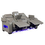 Cyber Gray Power Double Reclining Loveseat With Center Console Power Headrests Storage Arms Cup Holders Wireless Speakers With Sub-woofer Air Massage Heat Led Lighting And Charging Ports - Ornate Home