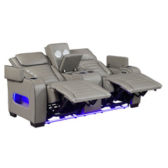 Cyber Gray Power Double Reclining Loveseat With Center Console Power Headrests Storage Arms Cup Holders Wireless Speakers With Sub-woofer Air Massage Heat Led Lighting And Charging Ports - Ornate Home