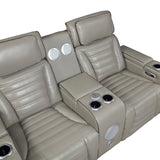 Cyber Gray Power Double Reclining Loveseat With Center Console Power Headrests Storage Arms Cup Holders Wireless Speakers With Sub-woofer Air Massage Heat Led Lighting And Charging Ports - Ornate Home