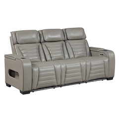 Cyber Gray Power Double Reclining Sofa With Center Drop-down Cup Holders Power Headrests Storage Arms Cup Holders Reading Lights Wireless Charger Air Massage Heat Led Lighting And Charging Ports - Ornate Home