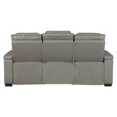 Cyber Gray Power Double Reclining Sofa With Center Drop-down Cup Holders Power Headrests Storage Arms Cup Holders Reading Lights Wireless Charger Air Massage Heat Led Lighting And Charging Ports - Ornate Home