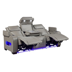 Cyber Gray Power Double Reclining Sofa With Center Drop-down Cup Holders Power Headrests Storage Arms Cup Holders Reading Lights Wireless Charger Air Massage Heat Led Lighting And Charging Ports - Ornate Home