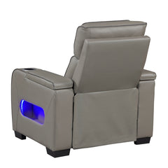 Cyber Gray Power Reclining Chair With Power Headrest Cup Holder Storage Arms Air Massage Heat Led Lighting And Charging Ports - Ornate Home