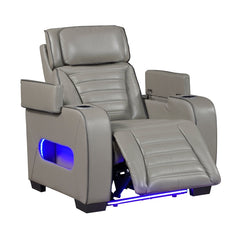 Cyber Gray Power Reclining Chair With Power Headrest Cup Holder Storage Arms Air Massage Heat Led Lighting And Charging Ports - Ornate Home